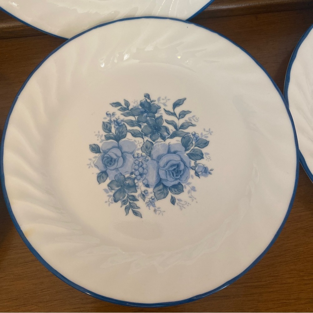 6pc Set Bread Plate 7-1/4" Vintage Corelle Blue Velvet Rose Dessert Dish